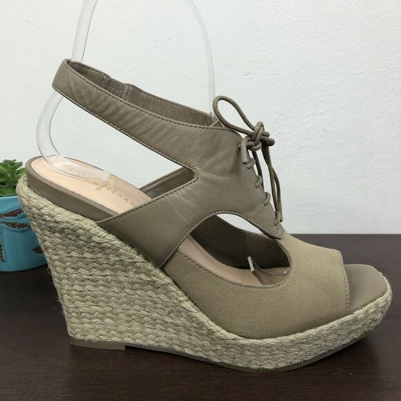 Cole Haan Air Heath Wedge Lace Up Slingback Leather Textile Open Toe Sandal 6B - Picture 9 of 9